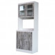 Tall Kitchen Microwave Cart: Cabinets, Shelf and Glass Doors, White with Light Wood Trim